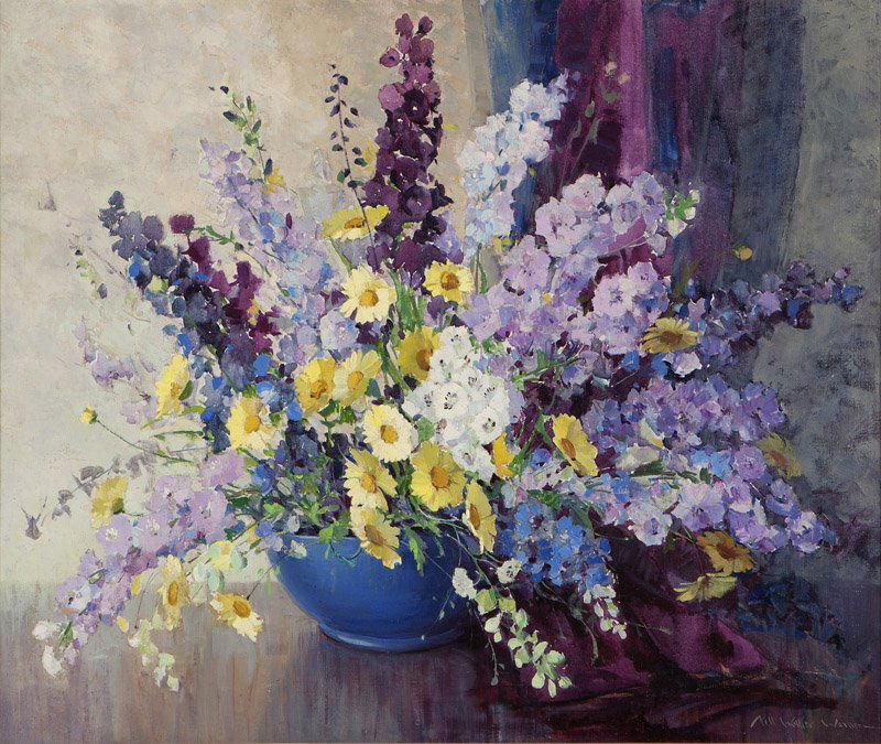 Nell Walker Warner (1891-1970 Carmel, CA): Floral still life, signed lower right: Nell Walker Warner, oil on canvas, 30'' H x 36'' W, est: $2000/3000