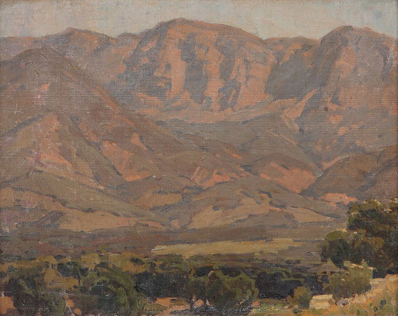 Edgar Alwin Payne (1883-1947 Hollywood, CA): San Gabriel Mountains, unsigned, oil on canvas laid to artist's board, 12'' H x 16'' W, est: $3000/5000