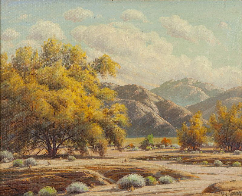 Paul Grimm (1891-1974 Palm Springs, CA): ''Palo Verde Wash'', signed lower right: Paul Grimm, oil on masonite, 16'' H x 20'' W, est: $2000/3000