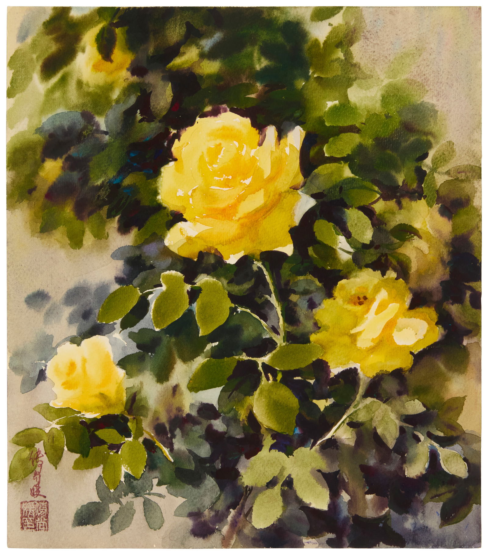 Fu Shangyuan (b. 1933), "Yellow Roses Under the Sun," 1983 (1 of 5)