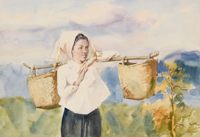 Zhang Keng (b. 1948), "Woman Carrying Baskets"