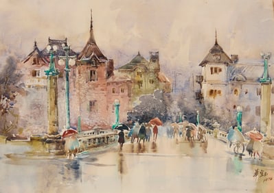 Hua Yiyu (1922-2005), "Rainy Scene in Dalian," 1976