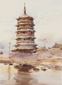 Hua Yiyu (1922-2005), "Wooden Tower in Yingxian County," 1983