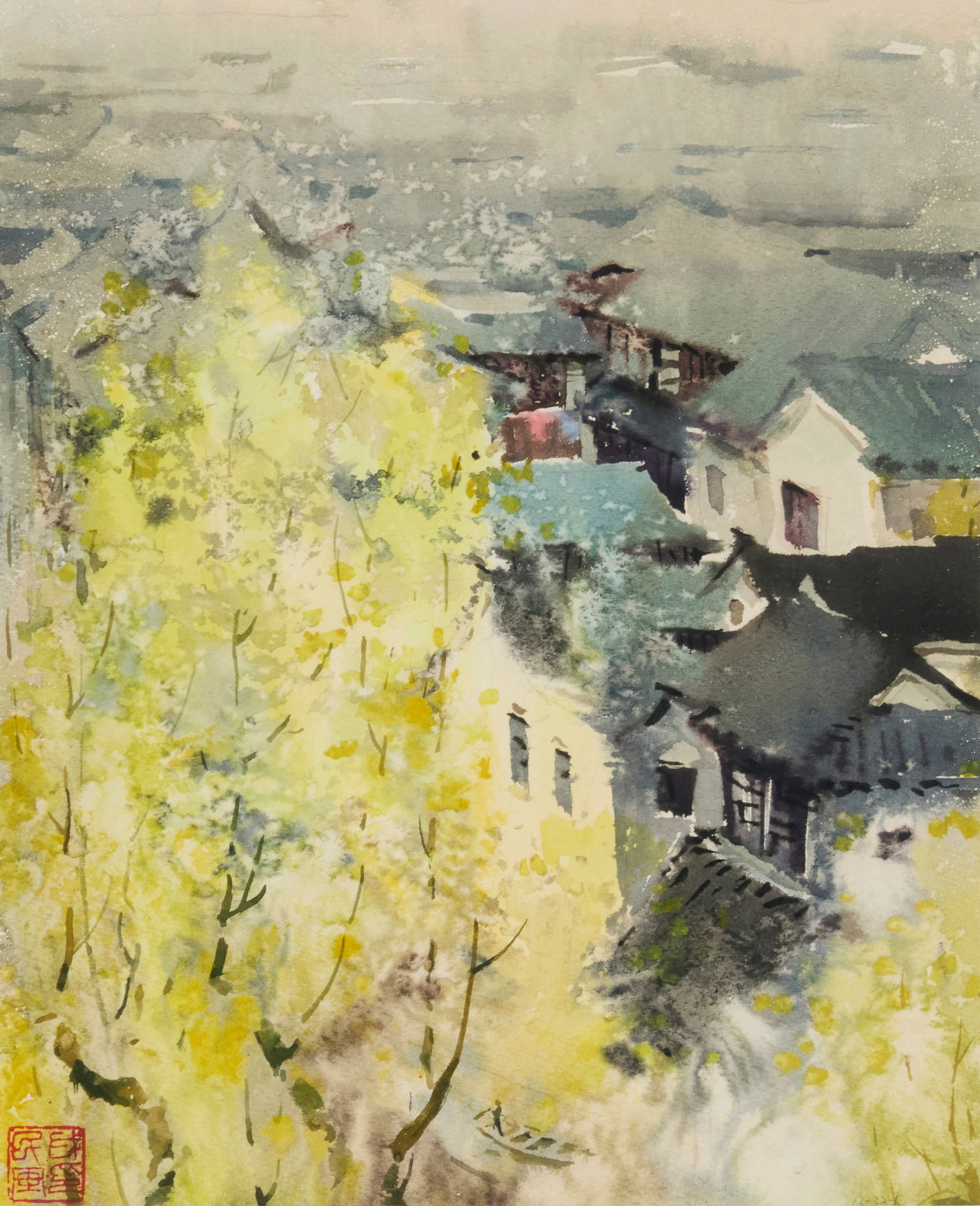 Bei Xu Min (20th century), "Early Fall": Bei Xu Min(20th century)"Early Fall"Watercolor on paperStamped with a red ink chopmark, presumably the artist's name, lower left; titled by reputeSight: 14.75" H x 12" W