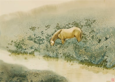 Zhang Kerang (b. 1937), Horse in a field of wildflowers, 1990