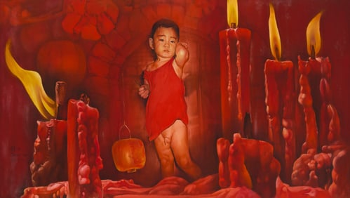Cheng Yuan (b. 1952), "Son with Candles," 1990