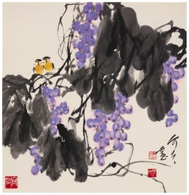 Zhu Jiefu (b. 1931), "Grapes & Birds"