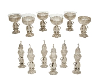 A group of J. D. Schleissner & Sˆhne salt cellars and pepper casters