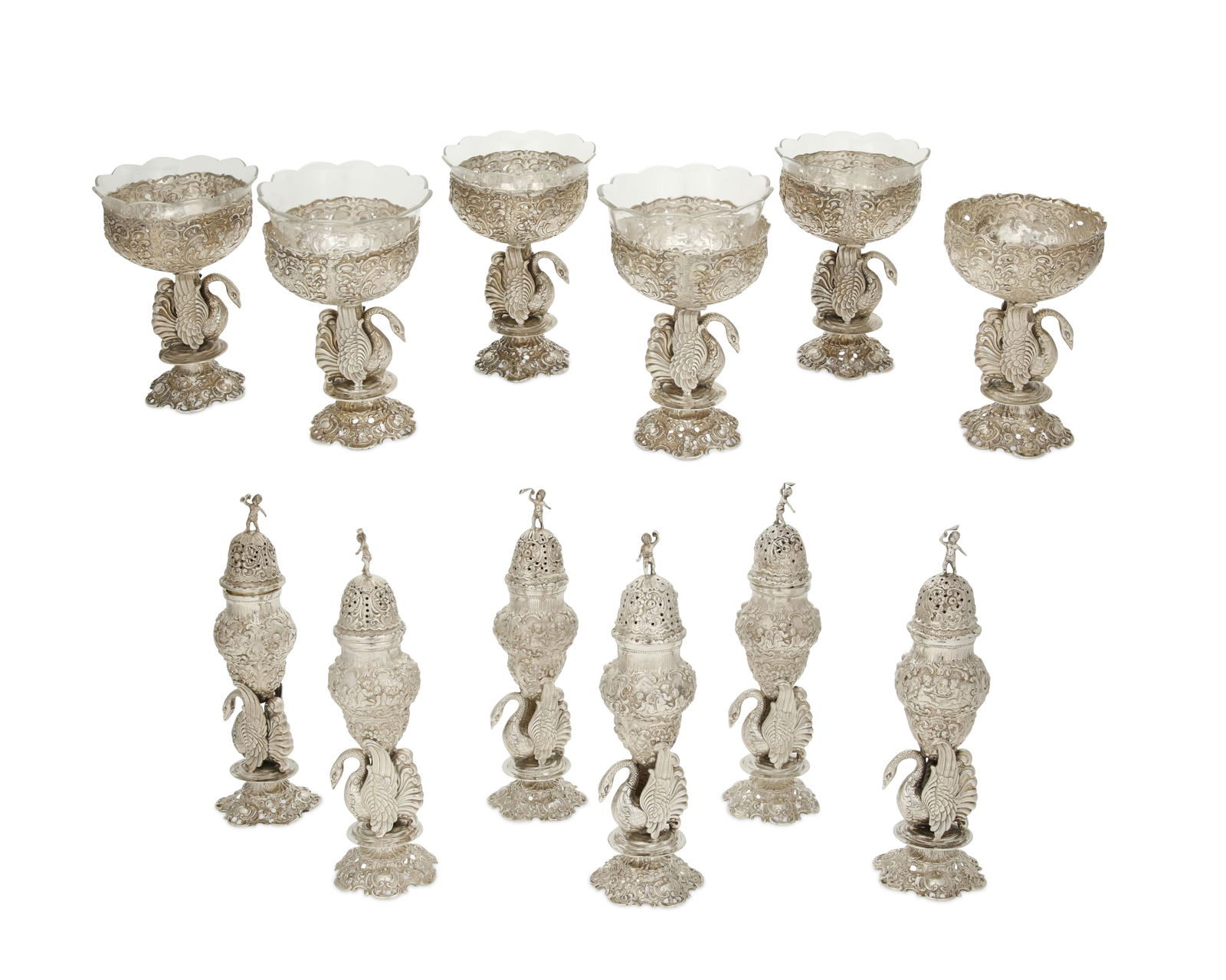 A group of J. D. Schleissner & Sˆhne salt cellars and pepper casters