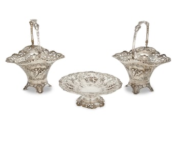 Three German repousse silver table articles