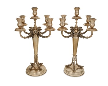 A pair of Dutch .900 silver five-light candelabra