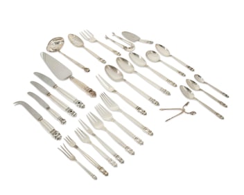 A Georg Jensen sterling silver 'Acorn' flatware service