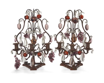 A pair of Louis XV-style brass and glass girandoles