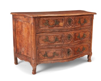 A Louis XV Provincial burl walnut commode