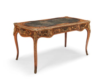 A Victorian Louis XV-style marquetry bureau plat