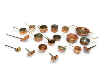 A group of French copper cookware