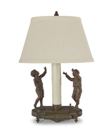 A French patinated metal figural table lamp