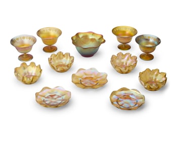 A group of Tiffany Studios Favrile glass table articles