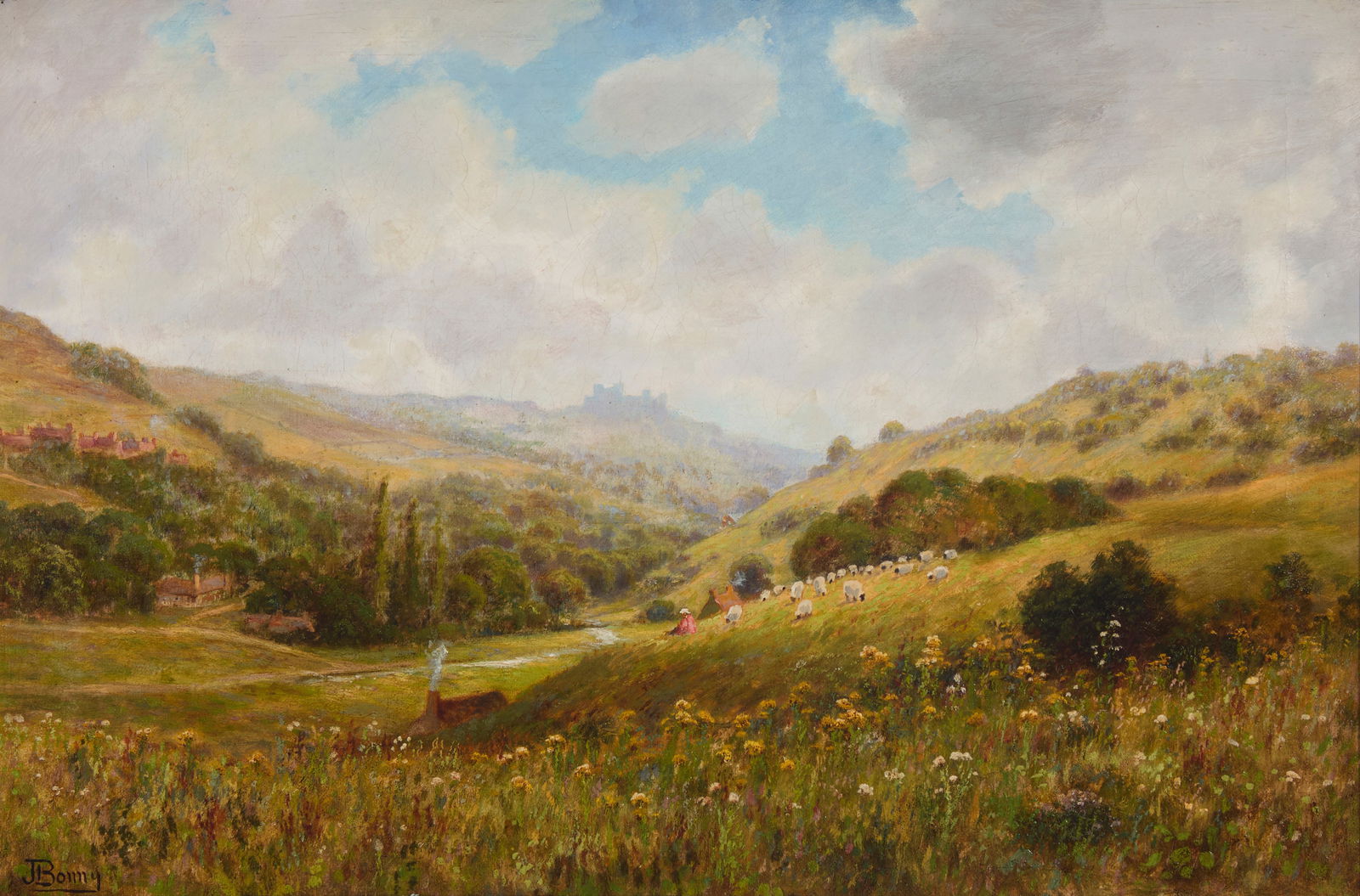 John Bonny (1874-1948), Flock of sheep in a pastoral landscape (1 of 5)