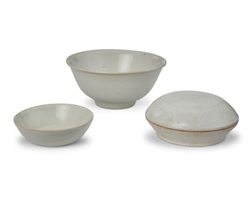 Three Chinese white ceramic bowls