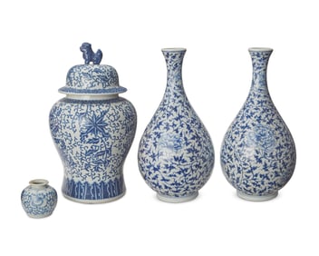 A group of Chinese blue and white porcelain vessels