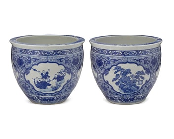 A pair of Chinese blue and white porcelain jardinieres