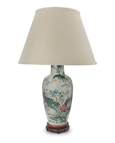 A Chinese polychrome porcelain vase as a lamp