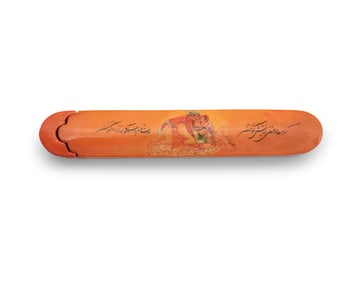 A Persian polychrome wood and papier-m‚che erotic pen box