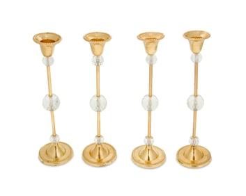 Four 14k gold and glass candlesticks