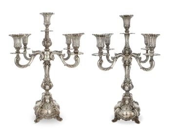 A near-pair of Hazorfim sterling silver five-light candelabra