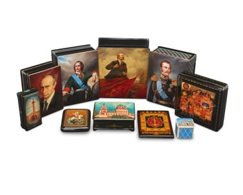 A group of Russian lacquer boxes