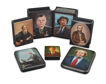 A group of Russian lacquer portrait boxes