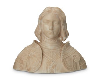 A Continental carved alabaster bust of Joan of Arc