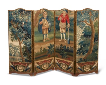 A Flemish Baroque tapestry-mounted four-panel floor screen