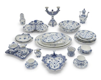 A Royal Copenhagen porcelain 'Blue Fluted Full Lace' dinner service