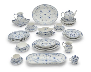 A Royal Copenhagen porcelain 'Blue Fluted Half Lace' dinner service