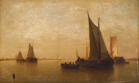 Paul Jean Clays (1819-1900), Sailing ships in a calm harbor, 1853