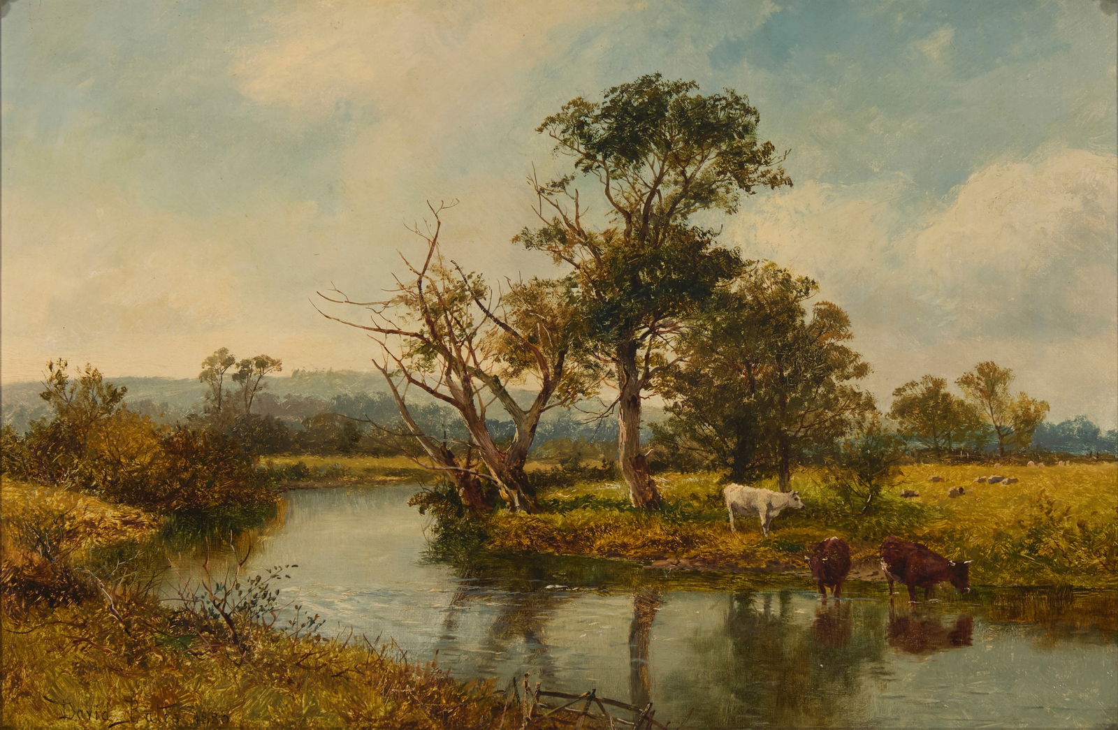 David Bates (1840-1921), Cows watering in a British pastoral landscape, 1880 (1 of 7)