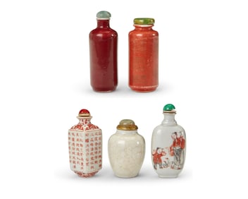 Five Chinese porcelain snuff bottles