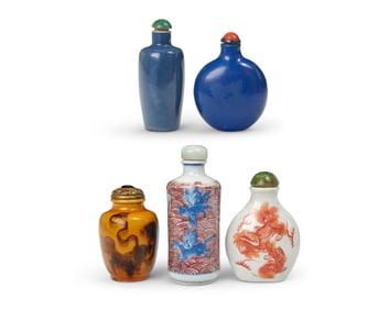 Five Chinese porcelain snuff bottles