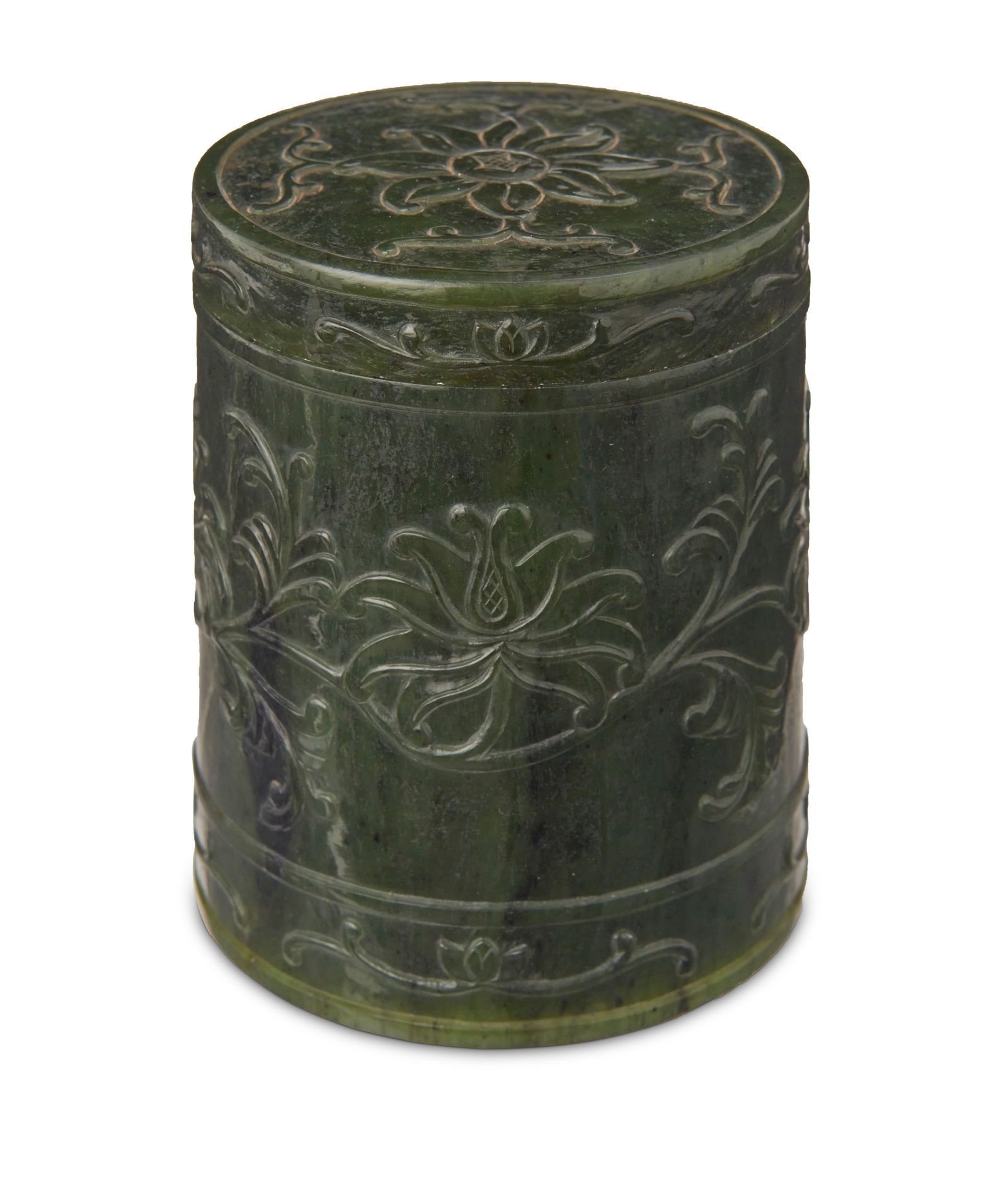 A Chinese carved nephrite cylindrical box (1 of 3)