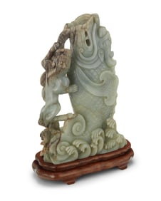 A large Chinese carved hardstone figure of a fish