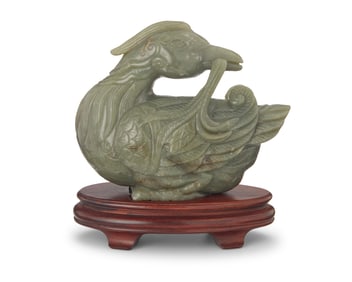 A Chinese carved jade figure of a duck