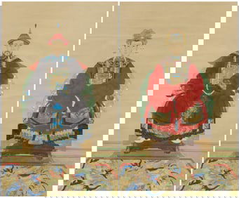 Two Qing (1644-1911) style ancestral portraits, early 20th century