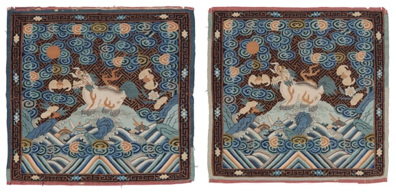 A pair of Chinese 'xiezhi' martial rank badges