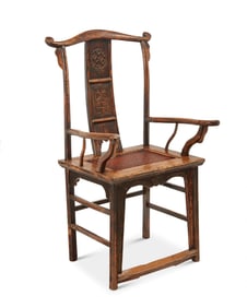 A Chinese carved wood 'official's hat' armchair