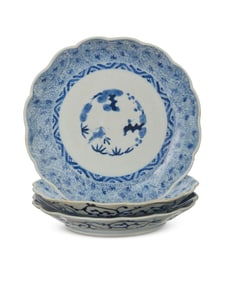 Three Japanese Arita ware blue and white porcelain dishes