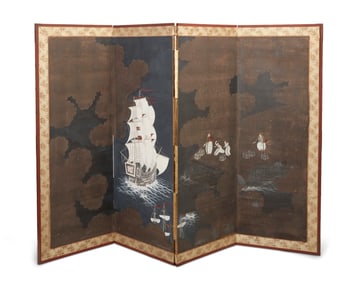 A Japanese four-panel namban byobu screen
