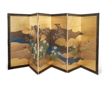 A Japanese six-panel byobu screen