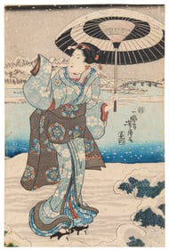 Utagawa Hiroshige (1797-1858), Female figure walking through the snow